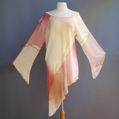 VTG 70s Miss California Asymmetrical Dress Long Sheer Tunic Split Kimono Slv M L
