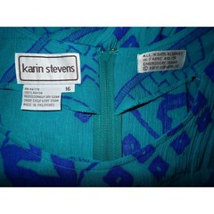 Karin Stevens Vintage Teal Blue Geometric Tribal Print Rayon Maxi Dress Sz 16