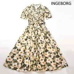 VINTAGE INGEBORG Pink House Floral Long Dress Belted Front Button J-Fashion RARE