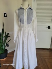 vintage 1980s Ralph Lauren Blue Label 100% Cotton Pleated Blue and White Dress