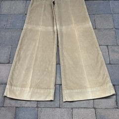 VTG Plush Bottoms Bell Bottom Snap Fly Pants Boho Hippy 27×31 Khaki Twill 70s