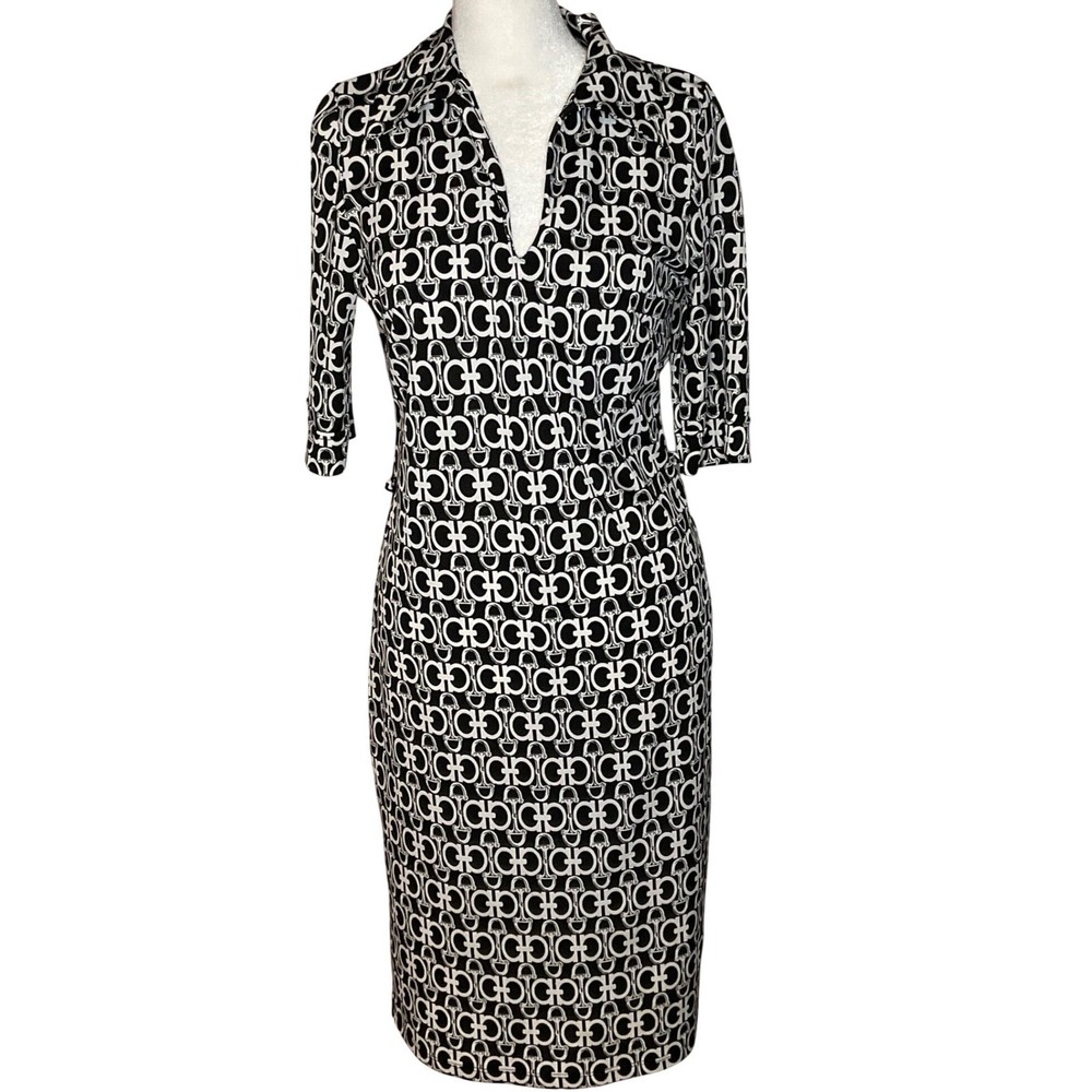 Vintage hot papaya women’s black white geometric print dress minimalist medium L