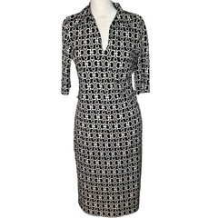 Vintage hot papaya women’s black white geometric print dress minimalist medium L