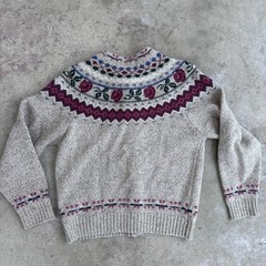 Vintage Eddie Bauer Sweater Nordic Fair Isle Snowflake Button Womens S Rose Wool