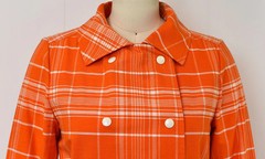 1970s Courreges Hyperbole Orange White Plaid Cotton Coat Jacket Dress