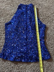 Vintage Laurence Kazar Blue Silk Hand Sequined Halter Top Sz Small 90’s Retro