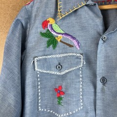 VTG 70s Key Imperial Embroidered Flowers Chambray Work Shirt Boho Hippie L USA