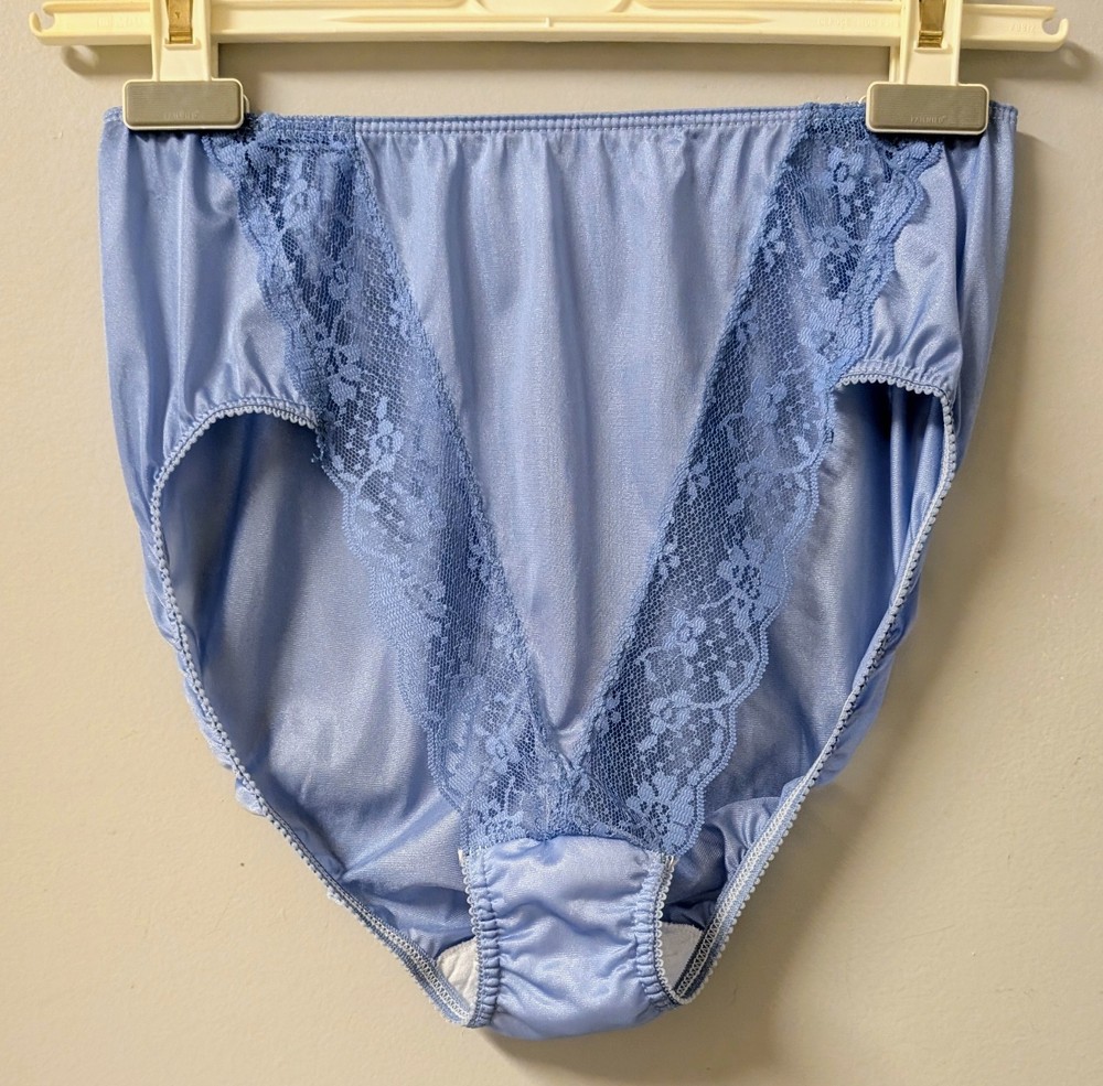 Vintage Sherman Nylon Hi-Cut Periwinkle Blue Lace Panties Large 7