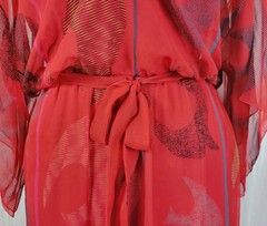 Vintage Miss Elliette Red Blouson Dress w Sheer Overlay & Tie Belt Size 12