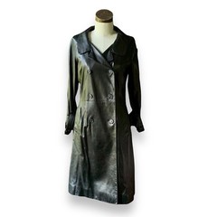Vintage PRADA Black Leather WHITE LABEL Trench Coat Jacket MADE IN ITALY Small