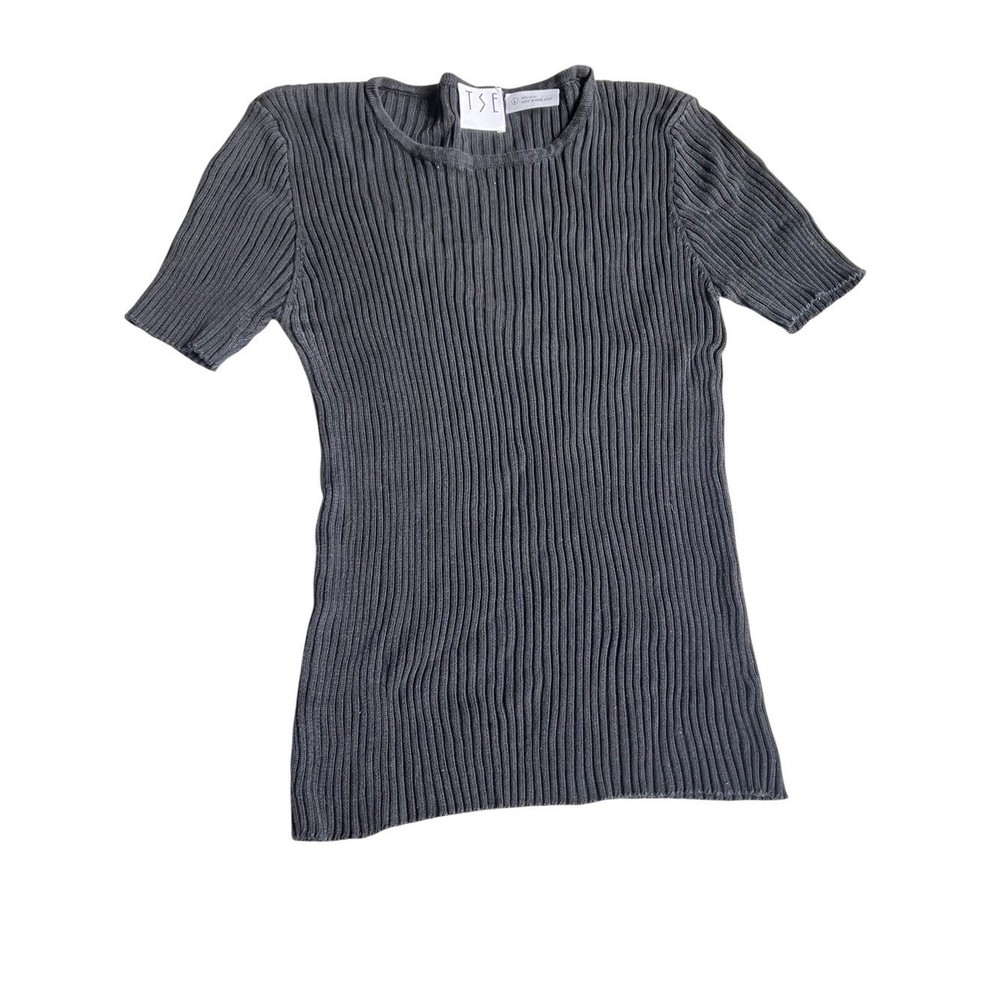 Vintage 90s TSE Ribbed Knit Tee 100% Silk Large