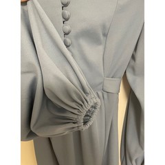 Vintage 70s Maxi Dress Slate Blue High Neck Empire Waist Size 11