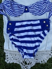 vintage pin up gabar nautical bikini swimsuit blue and white stripe