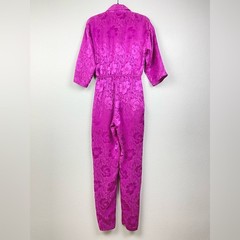 VTG 70s Sandy Sandy Women’s Small Fuchsia Pink Collared Floral Satin Jumpsuit 80