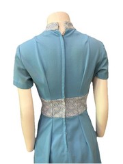 Vintage 60s Mod Blue Geometric Dress Vest Set XXS 24 Waist As Is