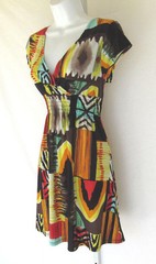 VINTAGE 1980s 90s MOD COLOR BLOCK SUN DRESS POLY SPANDEX