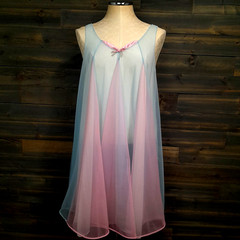 Vanity Fair Nightgown Womens XS Blush Pink & Blue Double Layer Chiffon Vtg 60s