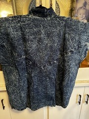 80s 90s Blu Sapphire Acid Wash Bedazzled Short Sleeve Jean Shirt Shoulder Pads M
