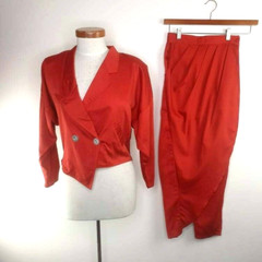 Vintage 1980s Handmade 2 Piece Pants Suit Terracotta/Rust Size Small