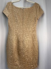 Vintage Juliana Gold Metallic Damask Sheath Dress 6 Brocade Cocktail Old Money