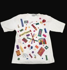 Vintage 90s Embroidered Beaded Candy Sweets Shirt Top sz M Cedars NOS Unique