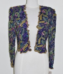 Jasdee Vintage Bolero Jacket Hand Work Bead & Sequins & Hand Print On Silk #2093