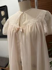 Vtg 60s Henson Kickernick Peachy Pink Sheer Chiffon Lace Peignoir Accent Robe S