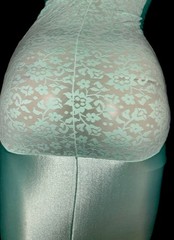 38 C Vintage TIGHT Teal Satin Lace Nylon Spandex Bra Girdle Full Slip Briefer