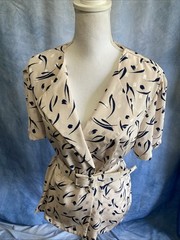 VTG 80s Abstract Geometric Wrap Blazer Tunic Top Short Sleeve Belt Metallic S/M