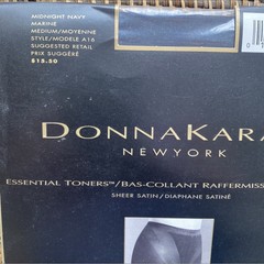 VINTAGE 1990s DONNA KARAN ESSENTIAL TONERS CONTROL TOP PANTYHOSE MIDNIGHT NAVY M