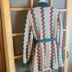 VTG Retro 70’s Women’s Red Green Cream Long Sweater Coat No Labels With Belt