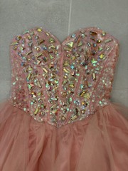 Vintage Y2K Masquerade Pink Beaded Iridescent Corset Tulle Mini Dress Size 3/4