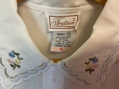 VTG 80s Sears Tradition White Embroidered Blouse Lace Collar Cottagecore Sz 12