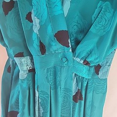 Vintage 80’s Silk Studio 100% Silk Dress Teal Blue & Black Size 8