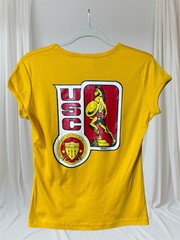 1970s USC Women’s Fitted Baby Tee Funny Yellow Red Women’s M/L Bust 38-42” Crop