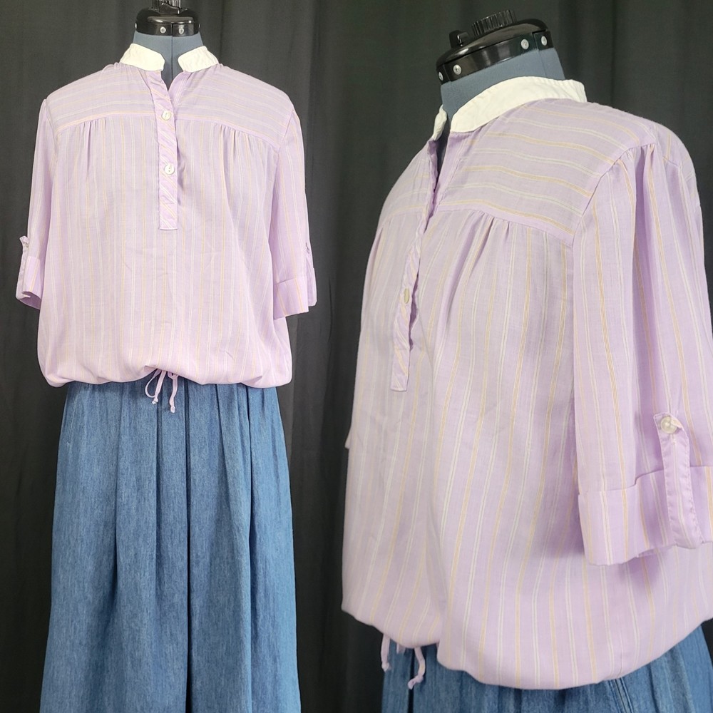 Vtg Miss Fashionality Purple/Orange/Green Striped Top w White Collar Size 17/18