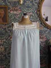 Vintage 1940s Barbizon Blue Nylon Lace Trim Nightgown | Romantic Boudoir