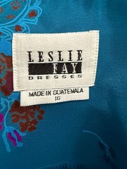 80s Vintage Leslie Fay Pleated Secretary Dress Teal Paisley Belted Size 16