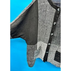 Vtg Sangam Womens L Cotton Lagenlook Artsy Minimalist Gray Black Batwing Jacket