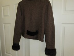Jamie Kreitman , Ladies Jacket , Synthetic Fur Trim , Small , Black / Brown Comb
