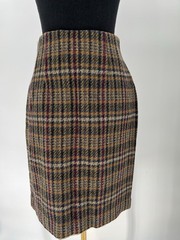 Vtg 80s Adolfo Intl Wool Pencil Skirt Small Plaid Dark Academia Preppy School