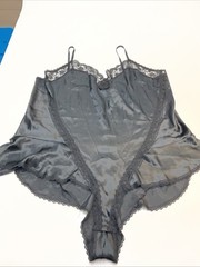 Vtg Black Lace Lingerie Teddy Bodysuit Solange Shiny Satin 26/28 Plus