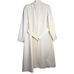 Vintage 80s/90s Alorna 100% Wool Overcoat Long Coat Ivory White MEDIUM/LARGE P
