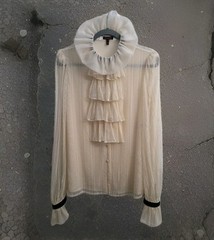 Vintage Escada Ivory Lace Tiered Ruffle Front Lond Sheer Sleeves Womens Size 36