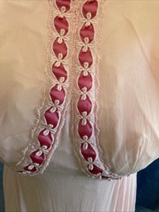 Vtg 1960s Pink Chiffon Dress Empire Waist Trim ILGWU Union Made Junior XXS Prom