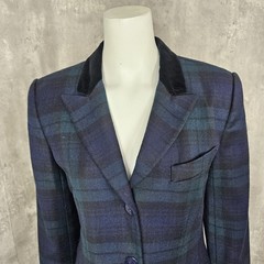 Vintage 80s 90s Giorgio Sant’ Angelo Womens 10 Green Blue Plaid Wool Blazer