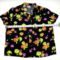 Vintage 80s JAG Black & Neon Floral Print Button Down Blouse Women’s M/L