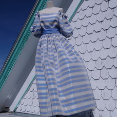 AMAZING vintage 1970s Saks Fifth Avenue striped satin puff sleeve party dress