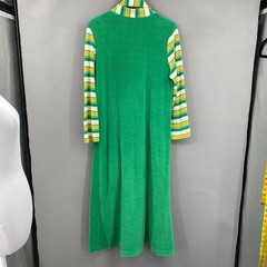 VTG 70s Terry Cloth Robe Green Yellow Striped Maxi Belted Loungewear M-XL Unisex
