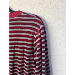 Vintage 80s Red Grey Striped Velour V-Neck Pullover Top Womens Small Singapore